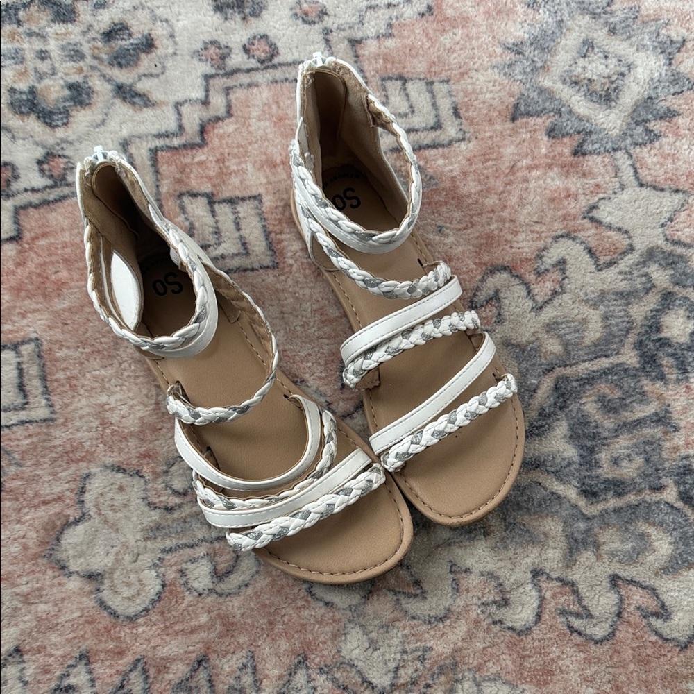 Girl’s White Braided Sandals